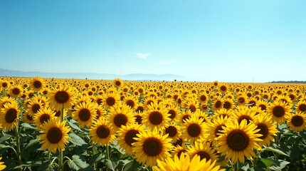 Obraz premium Golden Sunflower Field Under Bright Sun - AI Generated