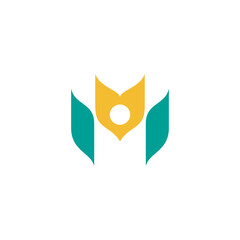 M letter and people logo with grain or wheat element