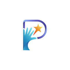 P letter logo with hand reaching star simple design concept