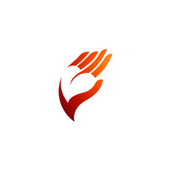 Heart in palm hand logo with simple design concept