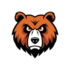 A bold illustration of a bear's head, featuring an intense expression and vibrant colors. The design emphasizes the strength and fierceness of the bear, making it a striking representation of wildlife
