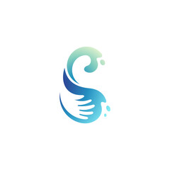 S letter and hand logo with water splash effect