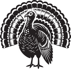 Stylized Black and White Turkey Silhouette Vector Illustration