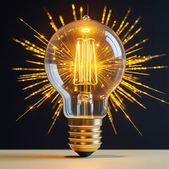 Bright innovation concept with glowing lightbulb, an idea symbol of electric power and creative energy