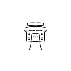 This image is a simple line illustration of a small shop building.