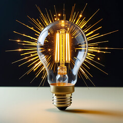 Bright, glowing light bulb on a vibrant or dark background symbolizes energy, inspiration, and the power of a new idea or invention