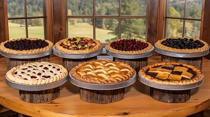 Assorted pies on display