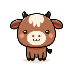 Cute Cartoon Style Brown Dairy Cow with Rosy Cheeks Illustration