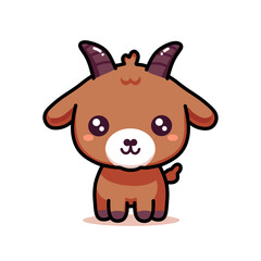 Fototapeta premium Cartoon Round Cute Goat Illustration with Big Eyes and Black Outlines