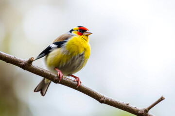 Fototapeta premium Vibrant Goldfinch Perched on a Tree Branch, Showcasing Its Bright Yellow and Black Plumage in a Serene Natural Setting, Vibrant Wallpaper