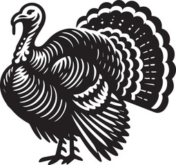 Stylized Black and White Turkey Silhouette Vector Illustration
