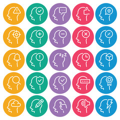 Circle color outline icons set for Thinking mind