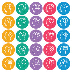 Circle color outline icons set for Thinking mind