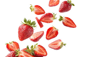 PNG falling strawberry pieces isolated on transparent background