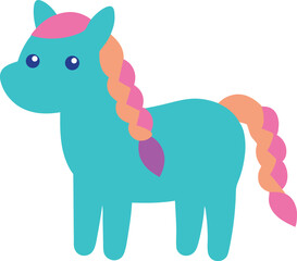 Kawaii horse with braids in adorable and charming artistic style vector art illustration
