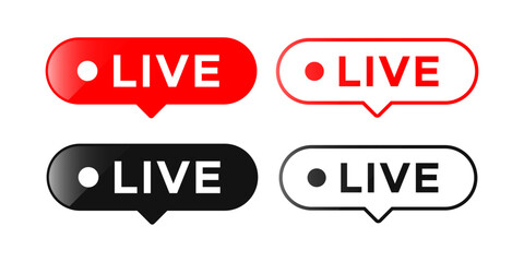 Live Streaming Icon Set - Red White And Black Variants For Broadcast