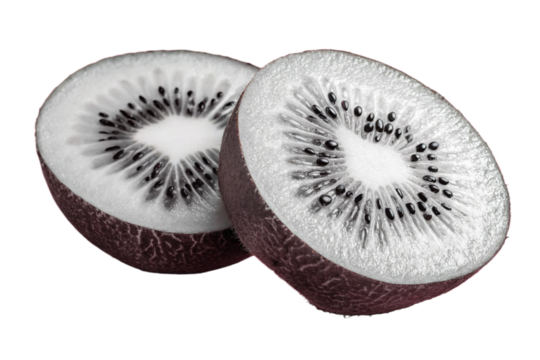 Abstract halftone style fruit in black and white colors fruit cut in half with bright middle vector pack isolated on pink background