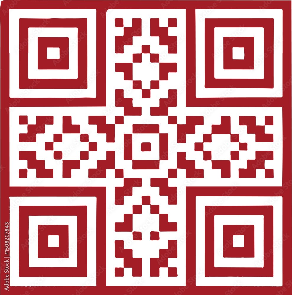 Poster geometric qr code pattern red white minimalist vector