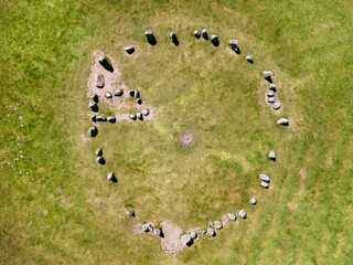 Overhead view of Castlerigg Prehistoric Stone Circle near Keswick in Cumbria in the northwest of England