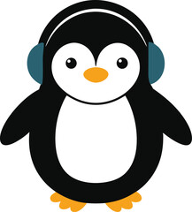Penguin wearing earmuffs in winter holiday style design vector art illustration