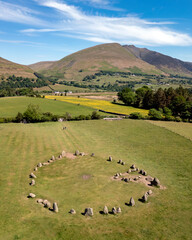 Aerial view of Castlerigg Prehistoric Stone Circle near Keswick in Cumbria in the northwest of England