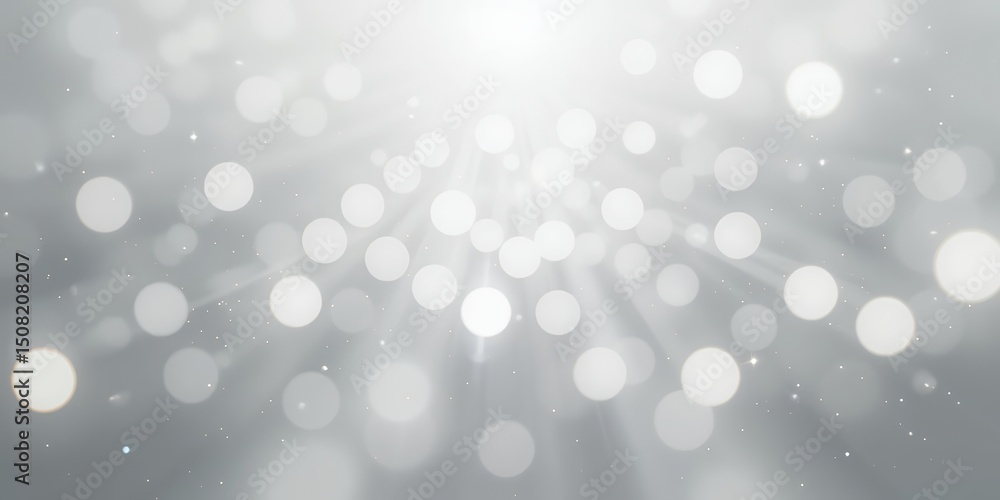 Poster abstract soft glowing white bokeh lights with subtle rays on grey background