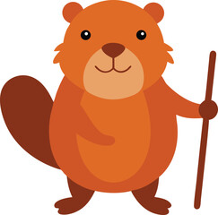 Sweet beaver holding stick in playful cartoon animal design vector art illustration