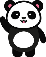 Naklejka premium Tiny panda waving in sweet and playful cartoon character style vector art illustration