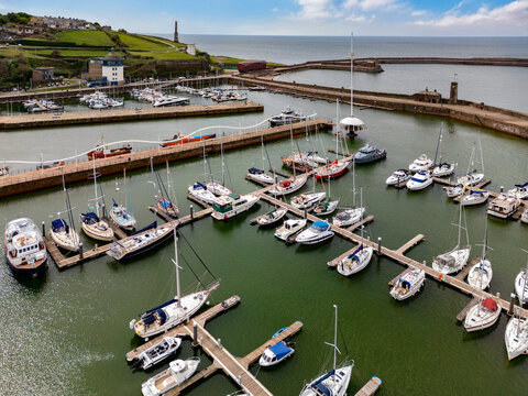 The harbor in the town of Whitehaven on the coast of Cumbria in the northwest of England