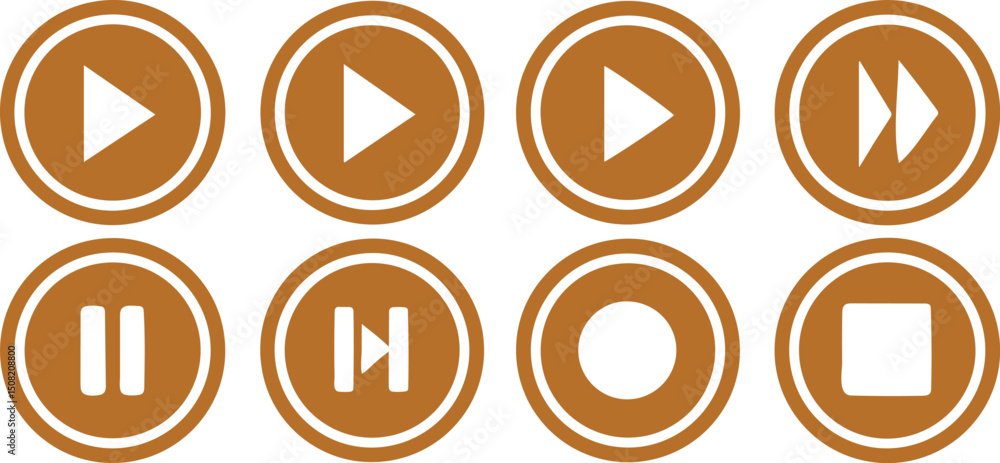 Poster flat style media buttons with rewind play stop icons