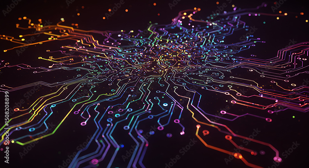 Poster abstract colorful circuit board pattern technology background digital network high tech innovation