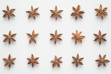 Fototapeta premium Aromatic brown star anise, a fragrant spice and food ingredient, is isolated on a white background