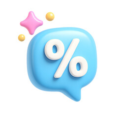 3D blue speech bubble icon with percent sign for promo or discount chat png,transparency,icon

