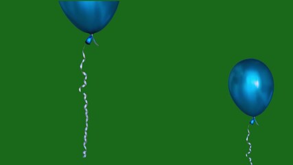 ten blue balloons flying on a green screen - Powered by Adobe