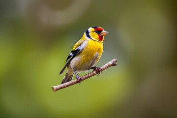 Vibrant Goldfinch Perched on a Tree Branch, Showcasing Its Bright Yellow and Black Plumage in a Serene Natural Setting, Vibrant Wallpaper