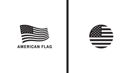 American flags icons, or vector usa flags icons for celebrating us holidays days like a veterans day, 4th July 