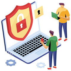 Laptop with shield showcasing system security illustration