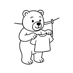 Cute cartoon bear hanging the clothes illustration for kids