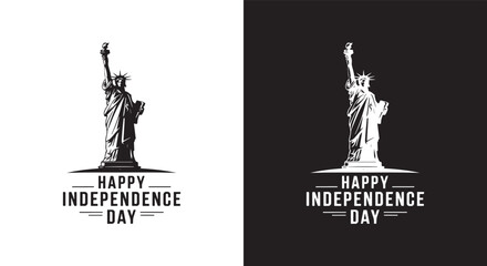Iconic Statue of Liberty silhouette with "Happy Independence Day" text in both black and white, perfect for American patriotic themes and holiday celebrations © NaeemurRahman