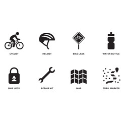 Black and White Cyclist Icon Set Biking Equipment Essentials for Outdoor Adventures and Safe Cycling Practices