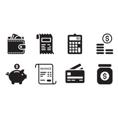 Black and White Finance Icons Set Vector Illustration Financial Management and Investment Symbols for Business