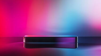 Abstract pink and green digital technology background with colorful lights and electronic devices