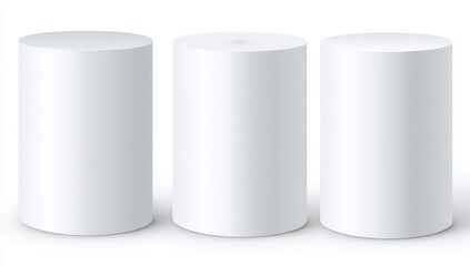 Three blank, light gray cylinders on white background