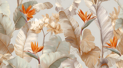 Hand-Drawn Exotic Pattern with Banana Leaves