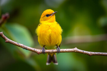 Bright Yellow Tanager Perched on a Tree Branch, Displaying Its Vibrant Yellow Plumage in a Tranquil Natural Setting, Vibrant Wallpaper