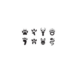 Solid Style Animal Footprints Icons Set Vector Illustration for Wildlife and Nature Designs