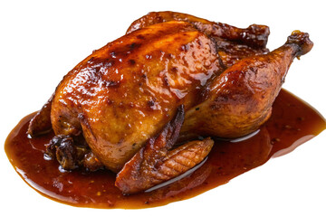 Glazed tobacco chicken in sweet-spicy sauce isolated on transparent background