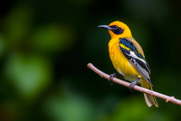 Bright Yellow Tanager Perched on a Tree Branch, Displaying Its Vibrant Yellow Plumage in a Tranquil Natural Setting, Vibrant Wallpaper