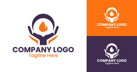 Company Logo Design Environmental Business Logo with Water Drop and Hands