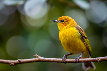 Bright Yellow Tanager Perched on a Tree Branch, Displaying Its Vibrant Yellow Plumage in a Tranquil Natural Setting, Vibrant Wallpaper